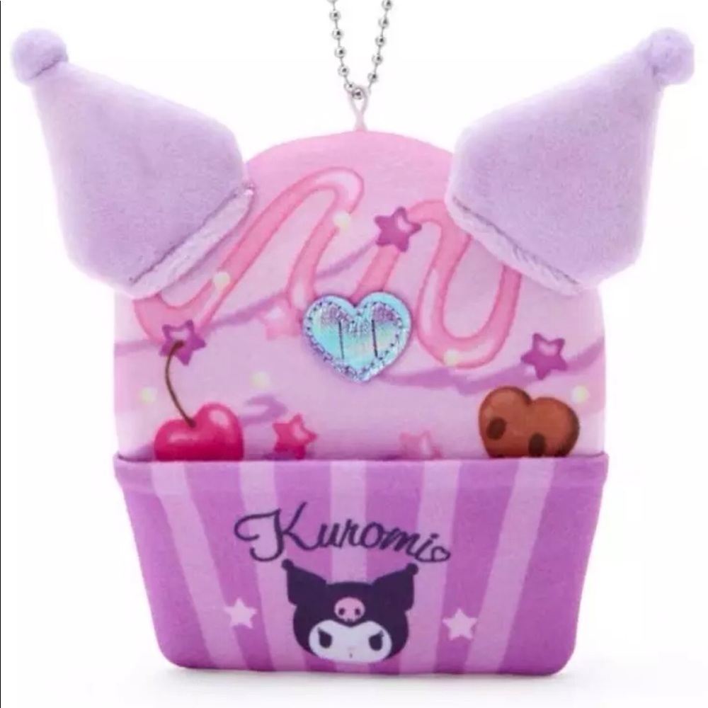 Kuromi Coin Purse Key Chain Plush Zipper Pocket Lined Back & Open Pocket Front